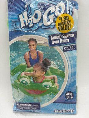 H2O Go! Animal Shaped Swim Ring For Kids Ages 3-6 Green Frog Design 24"x40" Dura